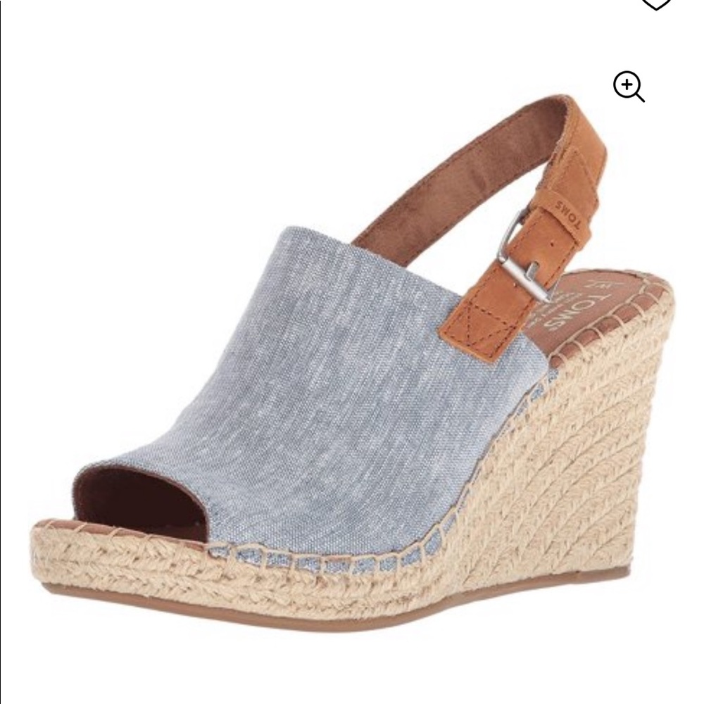 Toms chambray and leather jute wedges - NIB